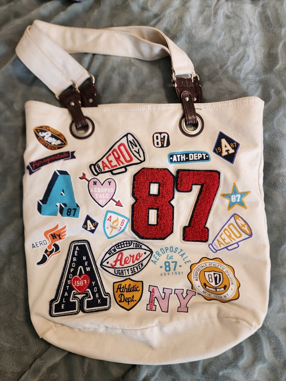 Vintage aeropostale patchwork embroidered tote canvas bag heritage